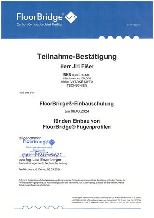 Osvědčení o absolvování školení FloorBridge